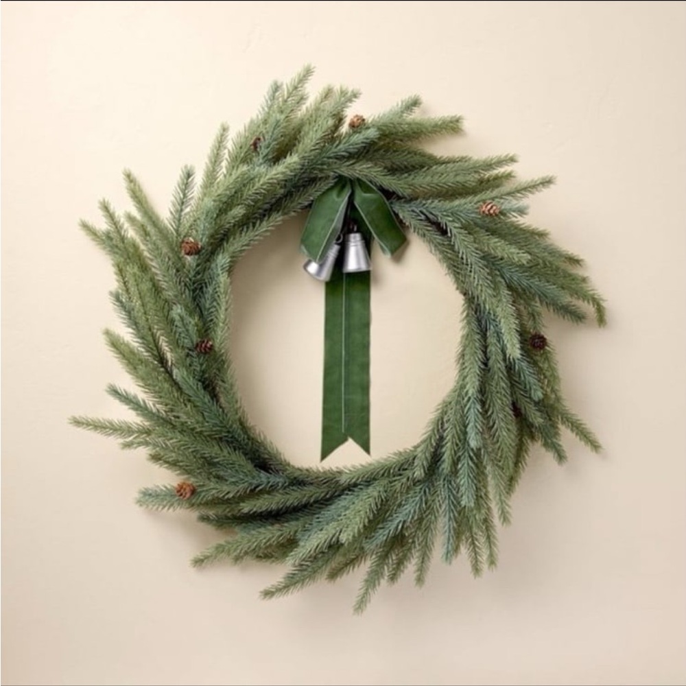 26" Faux Spruce Christmas Wreath with Bells and Velvet Ribbon Trim-Hearth & Hand